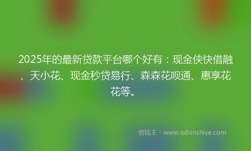 2025年的最新贷款平台哪个好有：现金侠快借融、天小花、现金秒贷易行、森森花呗通、惠享花花等。