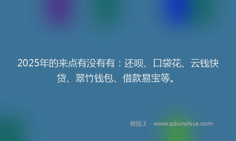 2025年的来点有没有有：还呗、口袋花、云钱快贷、翠竹钱包、借款易宝等。