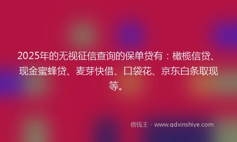 2025年的无视征信查询的保单贷有：橄榄信贷、现金蜜蜂贷、麦芽快借、口袋花、京东白条取现等。