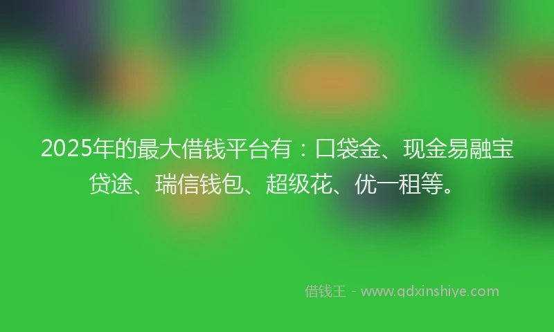 2025年的最大借钱平台有：口袋金、现金易融宝贷途、瑞信钱包、超级花、优一租等。