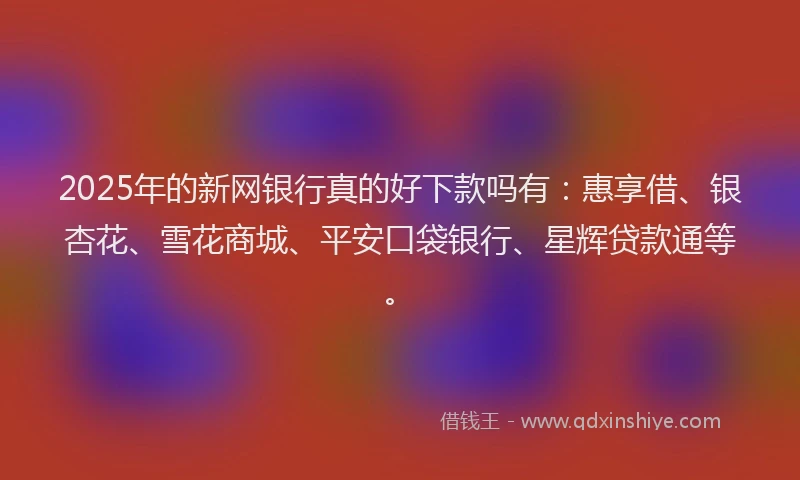2025年的新网银行真的好下款吗有：惠享借、银杏花、雪花商城、平安口袋银行、星辉贷款通等。