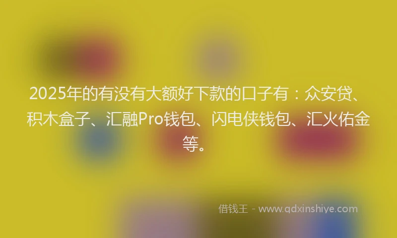 2025年的有没有大额好下款的口子有：众安贷、积木盒子、汇融Pro钱包、闪电侠钱包、汇火佑金等。