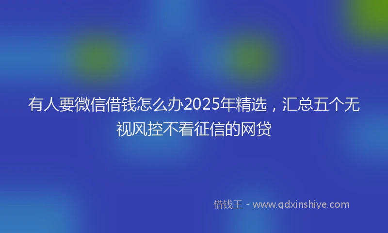 有人要微信借钱怎么办2025年精选，汇总五个无视风控不看征信的网贷