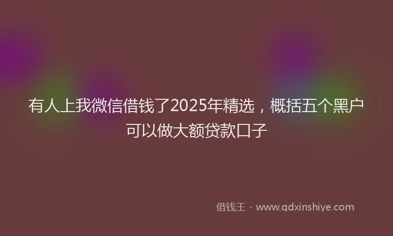 有人上我微信借钱了2025年精选，概括五个黑户可以做大额贷款口子