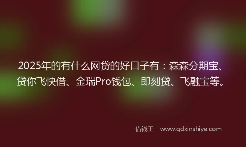 2025年的有什么网贷的好口子有：森森分期宝、贷你飞快借、金瑞Pro钱包、即刻贷、飞融宝等。