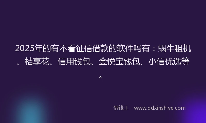 2025年的有不看征信借款的软件吗有：蜗牛租机、桔享花、信用钱包、金悦宝钱包、小信优选等。
