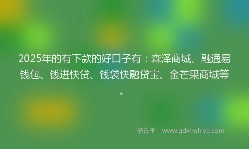 2025年的有下款的好口子有：森泽商城、融通易钱包、钱进快贷、钱袋快融贷宝、金芒果商城等。