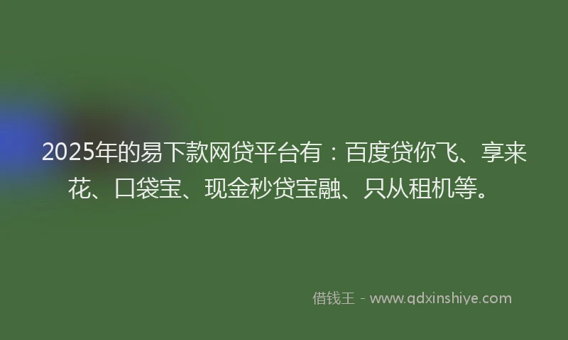 2025年的易下款网贷平台有：百度贷你飞、享来花、口袋宝、现金秒贷宝融、只从租机等。