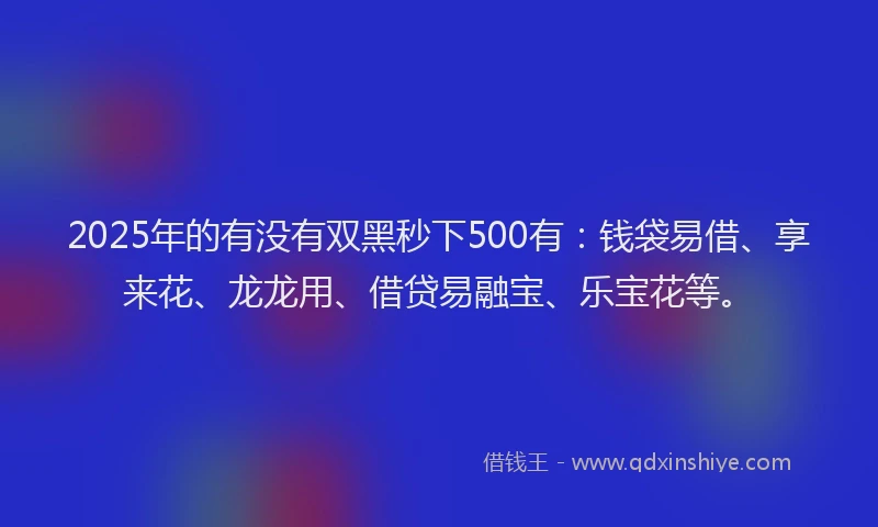 2025年的有没有双黑秒下500有：钱袋易借、享来花、龙龙用、借贷易融宝、乐宝花等。