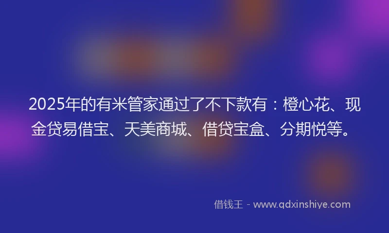 2025年的有米管家通过了不下款有：橙心花、现金贷易借宝、天美商城、借贷宝盒、分期悦等。