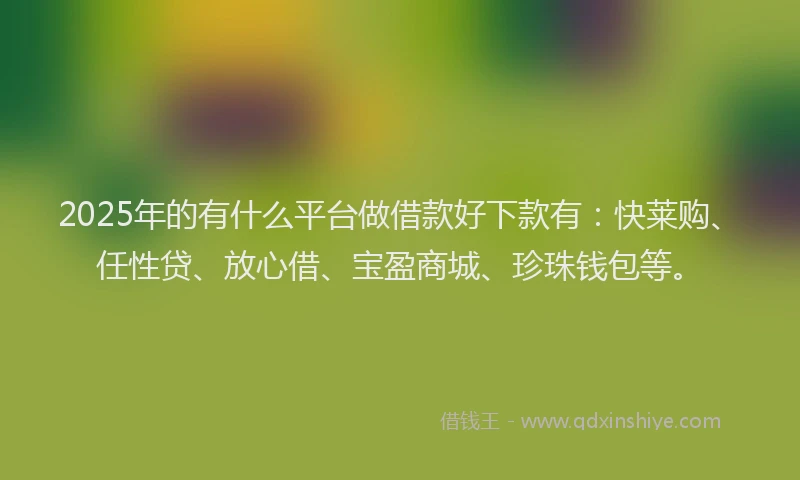 2025年的有什么平台做借款好下款有：快莱购、任性贷、放心借、宝盈商城、珍珠钱包等。