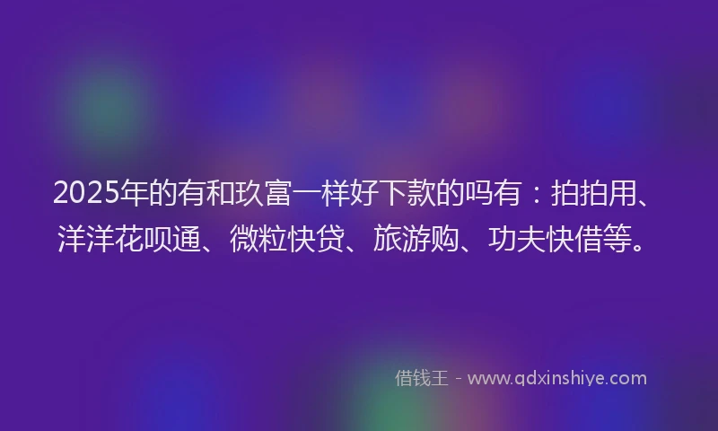 2025年的有和玖富一样好下款的吗有：拍拍用、洋洋花呗通、微粒快贷、旅游购、功夫快借等。