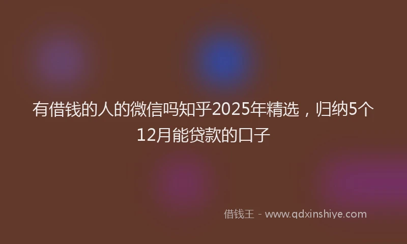 有借钱的人的微信吗知乎2025年精选，归纳5个12月能贷款的口子