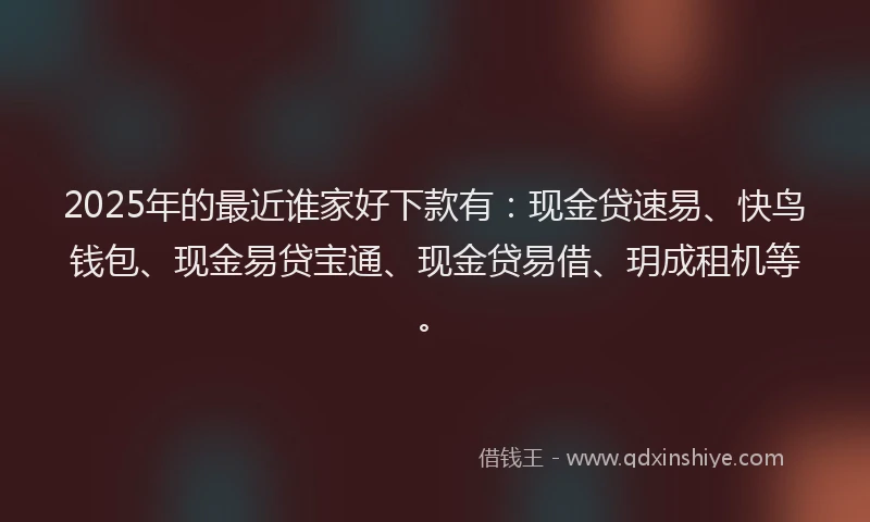 2025年的最近谁家好下款有：现金贷速易、快鸟钱包、现金易贷宝通、现金贷易借、玥成租机等。