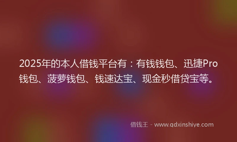 2025年的本人借钱平台有：有钱钱包、迅捷Pro钱包、菠萝钱包、钱速达宝、现金秒借贷宝等。