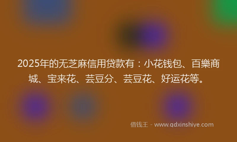 2025年的无芝麻信用贷款有：小花钱包、百樂商城、宝来花、芸豆分、芸豆花、好运花等。