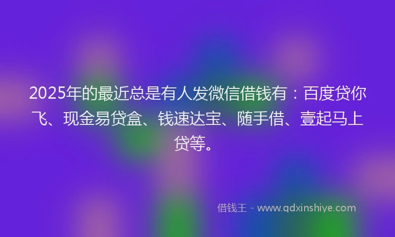 2025年的最近总是有人发微信借钱有：百度贷你飞、现金易贷盒、钱速达宝、随手借、壹起马上贷等。