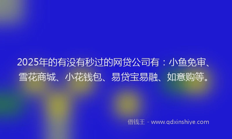 2025年的有没有秒过的网贷公司有：小鱼免审、雪花商城、小花钱包、易贷宝易融、如意购等。