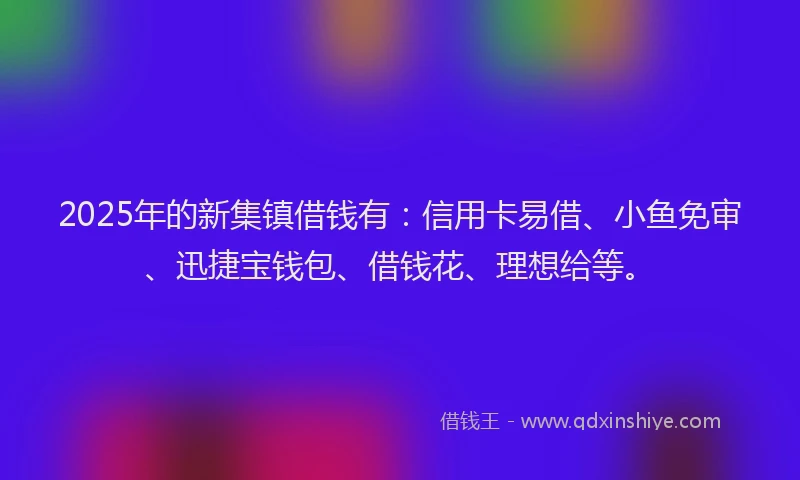 2025年的新集镇借钱有：信用卡易借、小鱼免审、迅捷宝钱包、借钱花、理想给等。