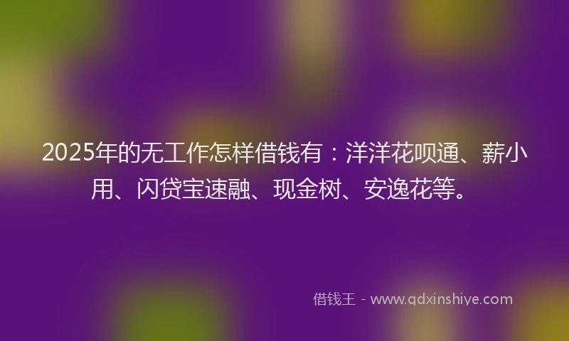 2025年的无工作怎样借钱有：洋洋花呗通、薪小用、闪贷宝速融、现金树、安逸花等。