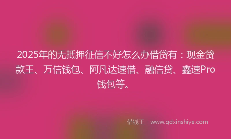 2025年的无抵押征信不好怎么办借贷有：现金贷款王、万信钱包、阿凡达速借、融信贷、鑫速Pro钱包等。
