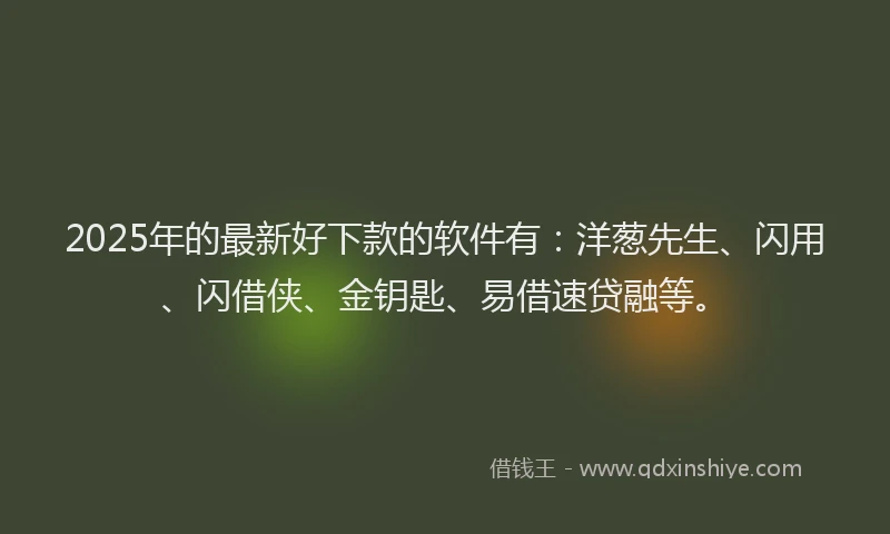 2025年的最新好下款的软件有：洋葱先生、闪用、闪借侠、金钥匙、易借速贷融等。
