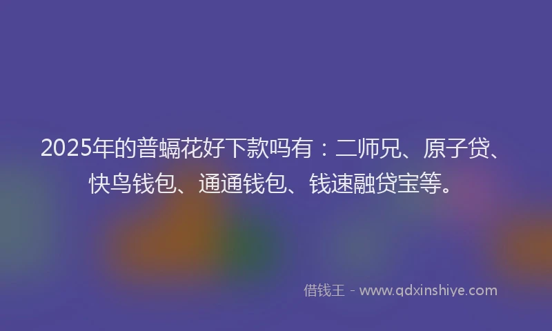 2025年的普螎花好下款吗有：二师兄、原子贷、快鸟钱包、通通钱包、钱速融贷宝等。