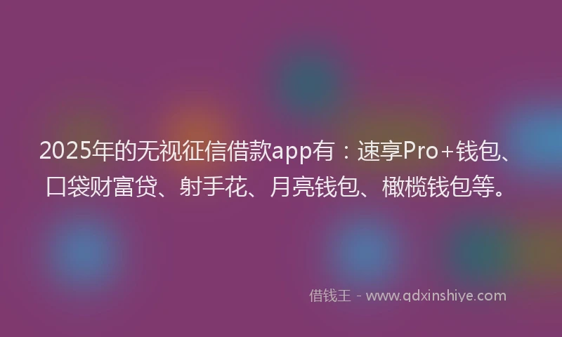 2025年的无视征信借款app有：速享Pro+钱包、口袋财富贷、射手花、月亮钱包、橄榄钱包等。