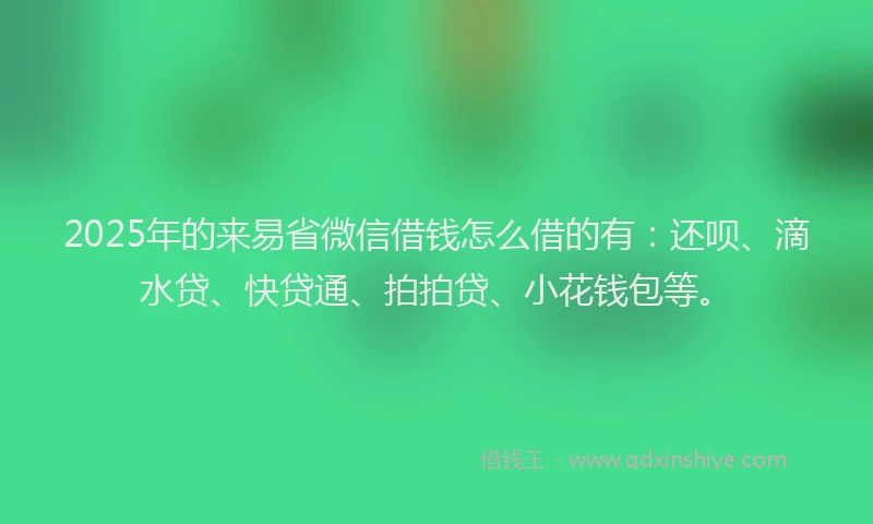 2025年的来易省微信借钱怎么借的有：还呗、滴水贷、快贷通、拍拍贷、小花钱包等。