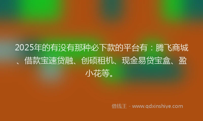 2025年的有没有那种必下款的平台有：腾飞商城、借款宝速贷融、创硕租机、现金易贷宝盒、盈小花等。