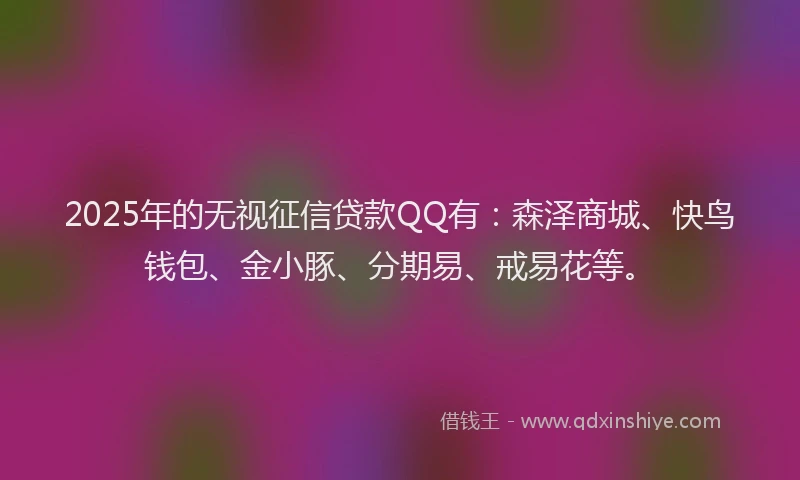 2025年的无视征信贷款QQ有：森泽商城、快鸟钱包、金小豚、分期易、戒易花等。