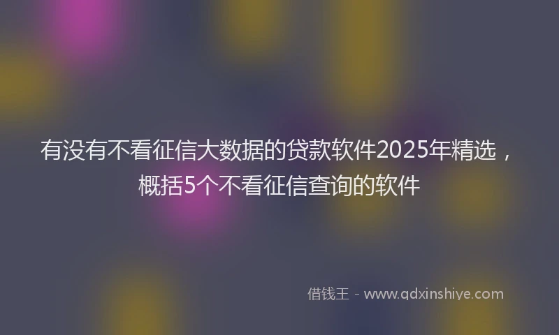 有没有不看征信大数据的贷款软件2025年精选，概括5个不看征信查询的软件