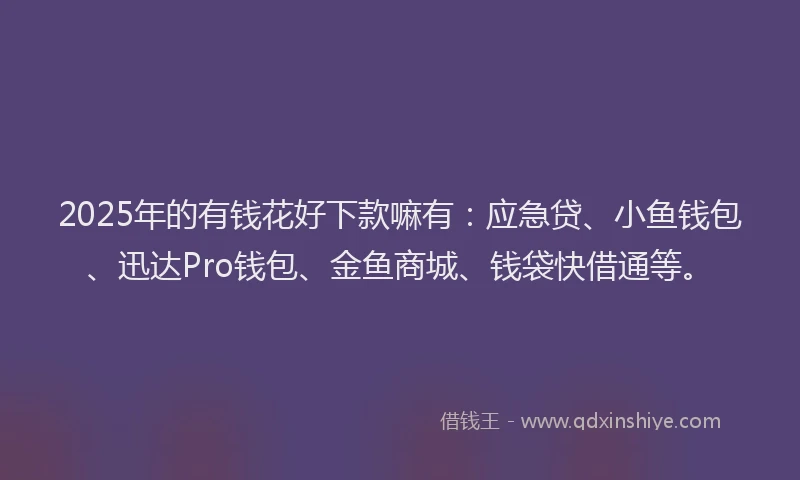 2025年的有钱花好下款嘛有：应急贷、小鱼钱包、迅达Pro钱包、金鱼商城、钱袋快借通等。