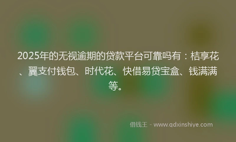 2025年的无视逾期的贷款平台可靠吗有：桔享花、翼支付钱包、时代花、快借易贷宝盒、钱满满等。