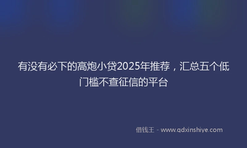 有没有必下的高炮小贷2025年推荐，汇总五个低门槛不查征信的平台