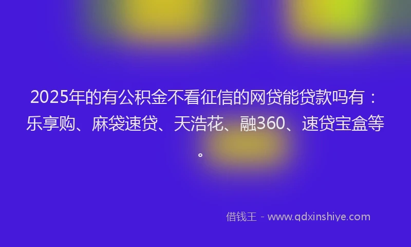 2025年的有公积金不看征信的网贷能贷款吗有：乐享购、麻袋速贷、天浩花、融360、速贷宝盒等。