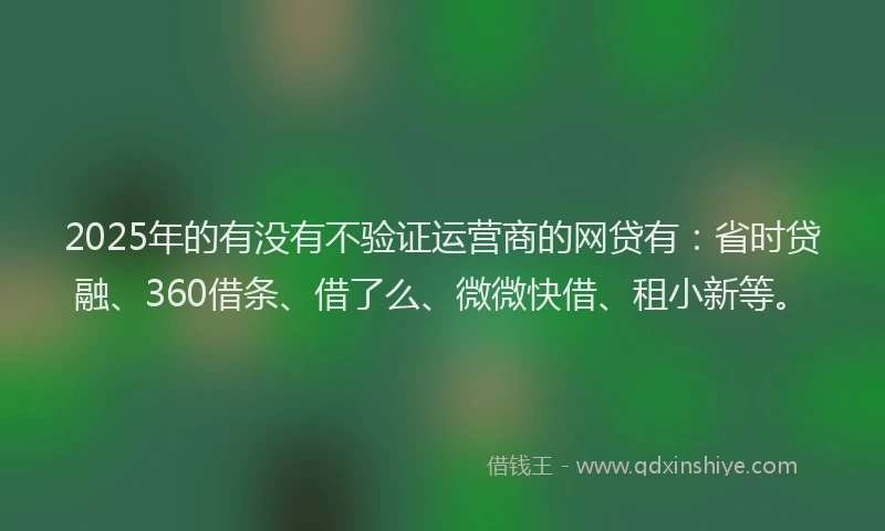 2025年的有没有不验证运营商的网贷有：省时贷融、360借条、借了么、微微快借、租小新等。