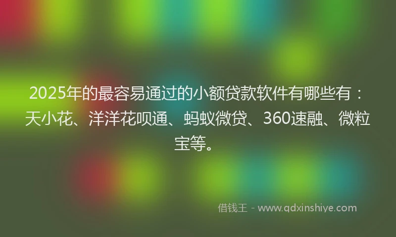 2025年的最容易通过的小额贷款软件有哪些有：天小花、洋洋花呗通、蚂蚁微贷、360速融、微粒宝等。