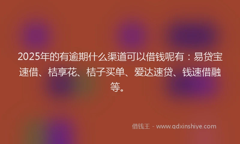 2025年的有逾期什么渠道可以借钱呢有：易贷宝速借、桔享花、桔子买单、爱达速贷、钱速借融等。
