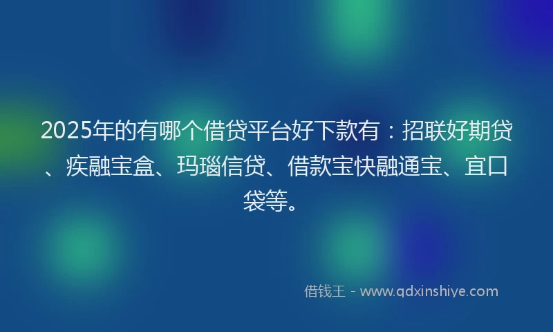 2025年的有哪个借贷平台好下款有：招联好期贷、疾融宝盒、玛瑙信贷、借款宝快融通宝、宜口袋等。
