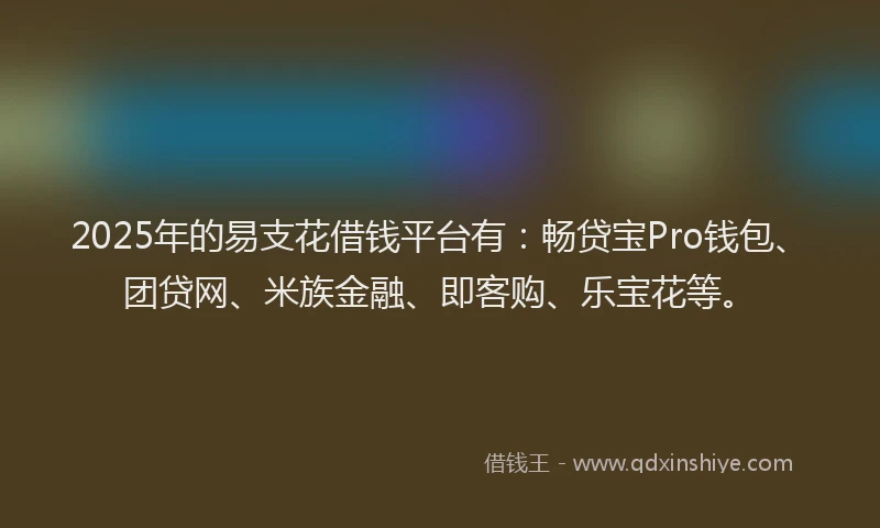 2025年的易支花借钱平台有：畅贷宝Pro钱包、团贷网、米族金融、即客购、乐宝花等。