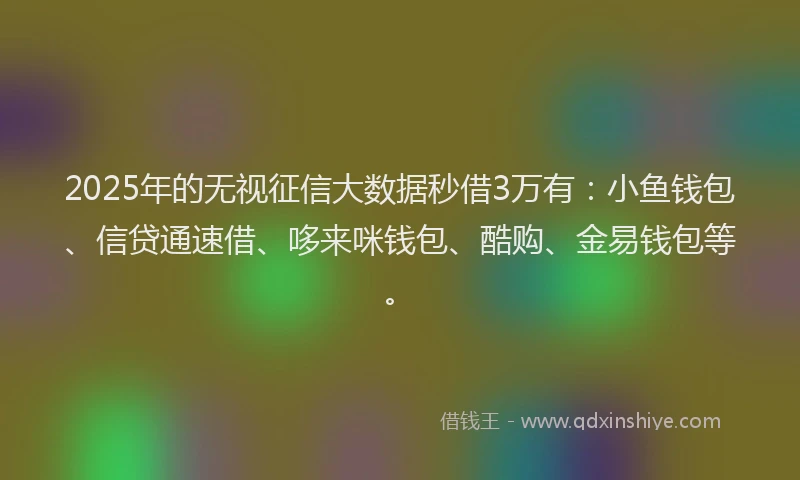 2025年的无视征信大数据秒借3万有：小鱼钱包、信贷通速借、哆来咪钱包、酷购、金易钱包等。