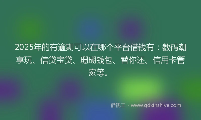 2025年的有逾期可以在哪个平台借钱有：数码潮享玩、信贷宝贷、珊瑚钱包、替你还、信用卡管家等。
