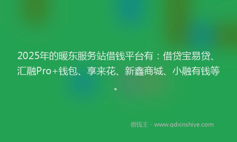2025年的暖东服务站借钱平台有:借贷宝易贷、汇融Pro+钱包、享来花、新鑫商城、小融有钱等。