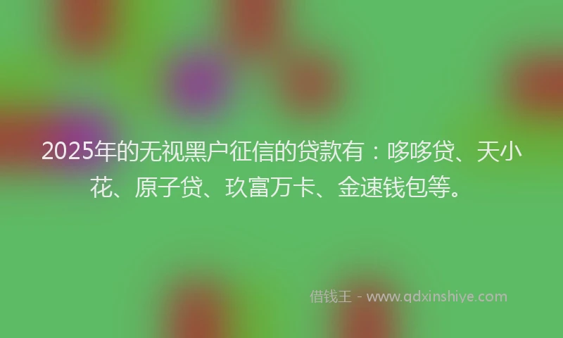 2025年的无视黑户征信的贷款有：哆哆贷、天小花、原子贷、玖富万卡、金速钱包等。