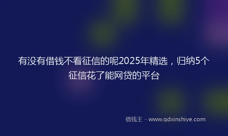 有没有借钱不看征信的呢2025年精选，归纳5个征信花了能网贷的平台