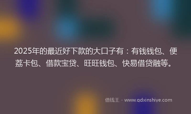 2025年的最近好下款的大口子有：有钱钱包、便荔卡包、借款宝贷、旺旺钱包、快易借贷融等。
