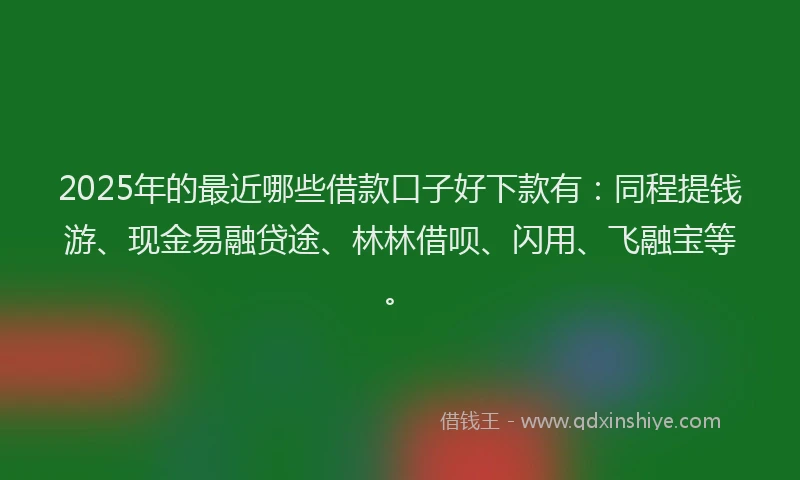 2025年的最近哪些借款口子好下款有：同程提钱游、现金易融贷途、林林借呗、闪用、飞融宝等。