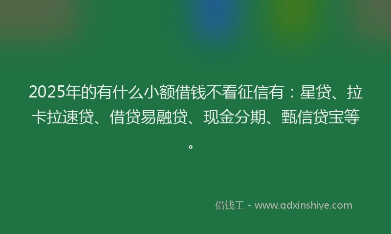 2025年的有什么小额借钱不看征信有：星贷、拉卡拉速贷、借贷易融贷、现金分期、甄信贷宝等。