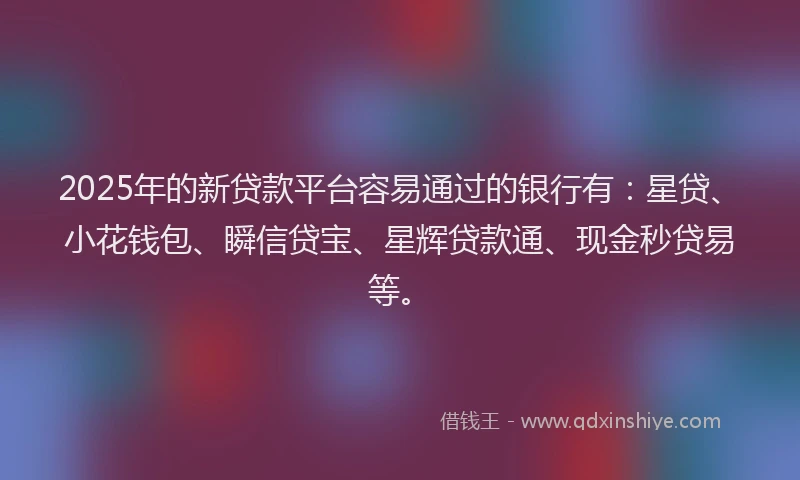 2025年的新贷款平台容易通过的银行有：星贷、小花钱包、瞬信贷宝、星辉贷款通、现金秒贷易等。